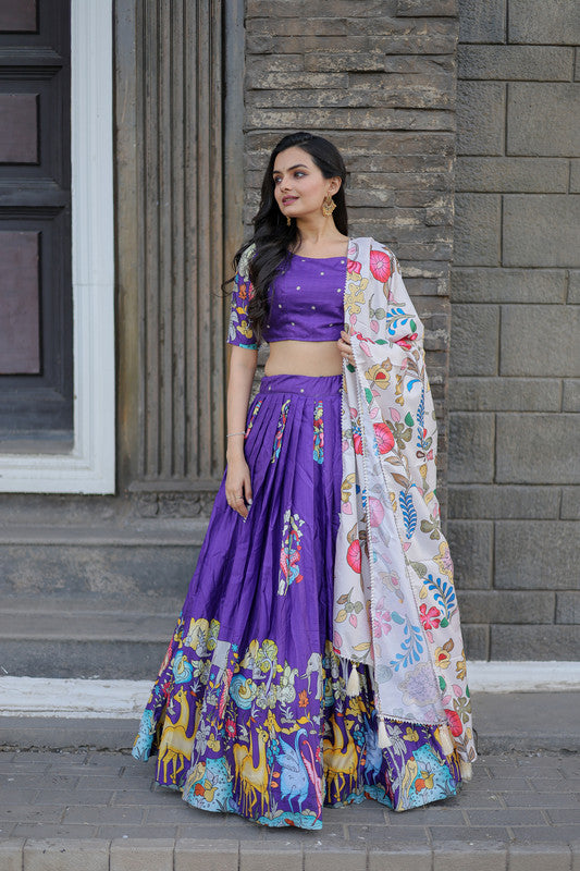 Women's Dola Silk  Purple Lehenga Set - Aastha Fashion