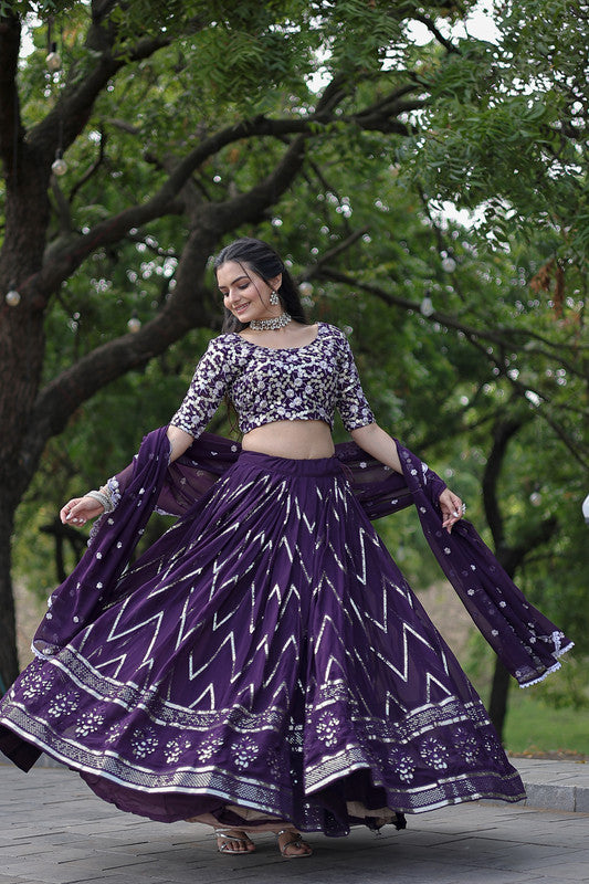 Women's Georgette Purple Lehenga Set - Aastha Fashion