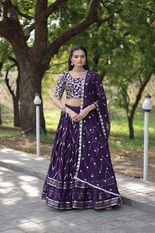 Women's Georgette Purple Lehenga Set - Aastha Fashion