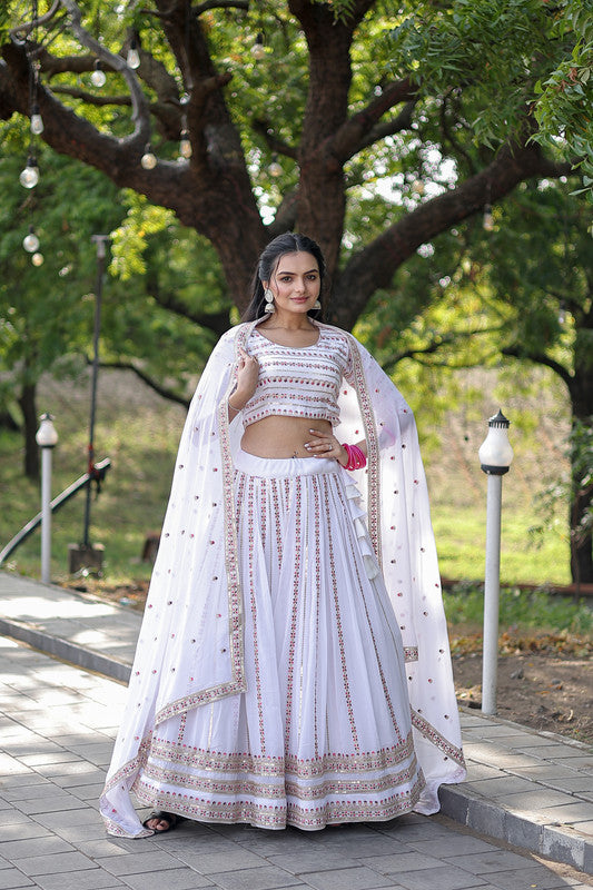 Women's Georgette White Lehenga Set - Aastha Fashion