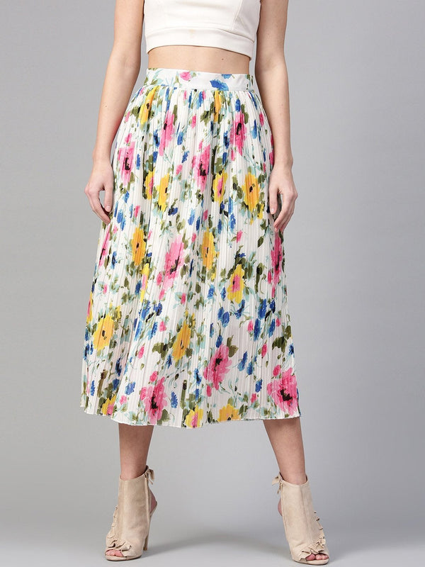 Women's Floral Printed Pleated Skirt - Pannkh