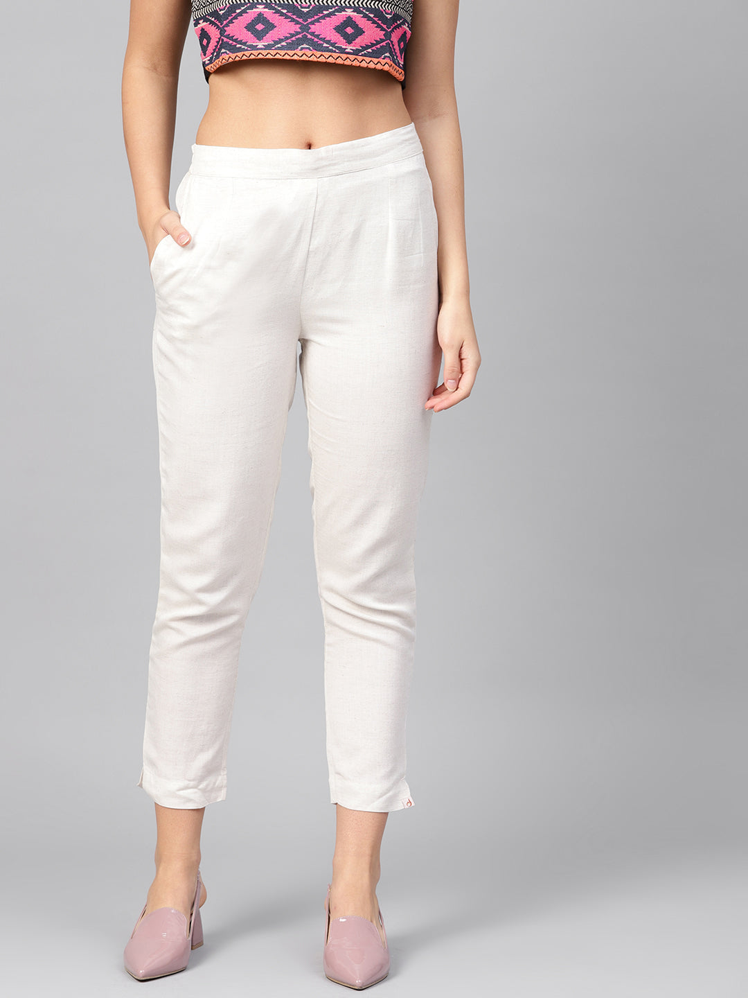 Women's Ivory Rayon Flex Solid Slim Fit Pant/Slim Pant - Juniper