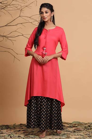 Rayon Solid Asymmetric Kurta - Juniper