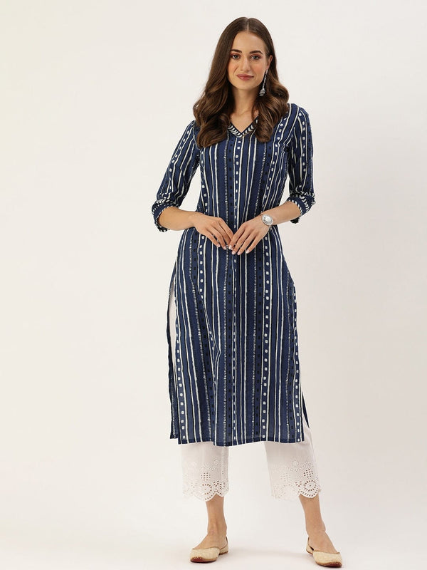 Women's Blue & White Printed Kurta - Varanga