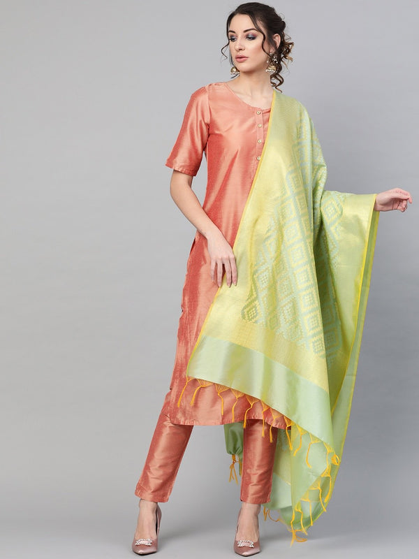 Women's Mint Woven Design Banarasi Dupatta - Aks