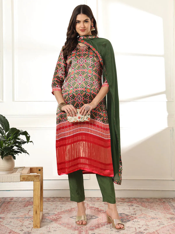 Green Silk Ethnic Motifst Kurta Dupatta Pant Set