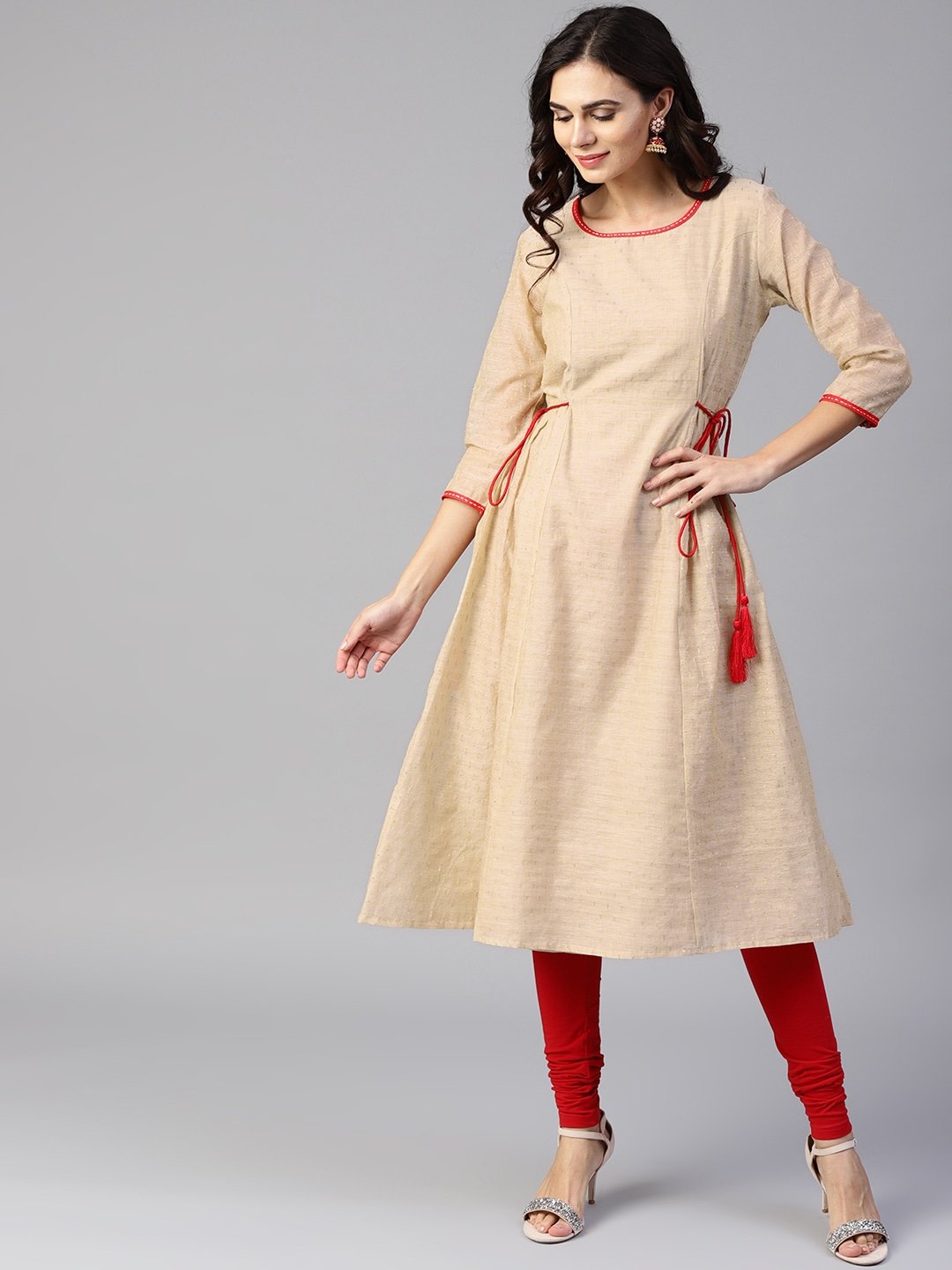 Women's Beige A-Line Kurta - Yufta