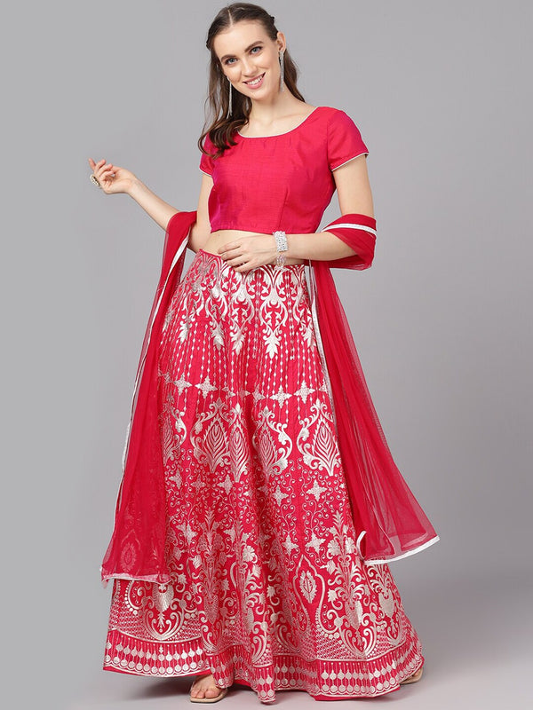 Women's Pink Foil Printed Lehenga Choli With Dupatta - Aks