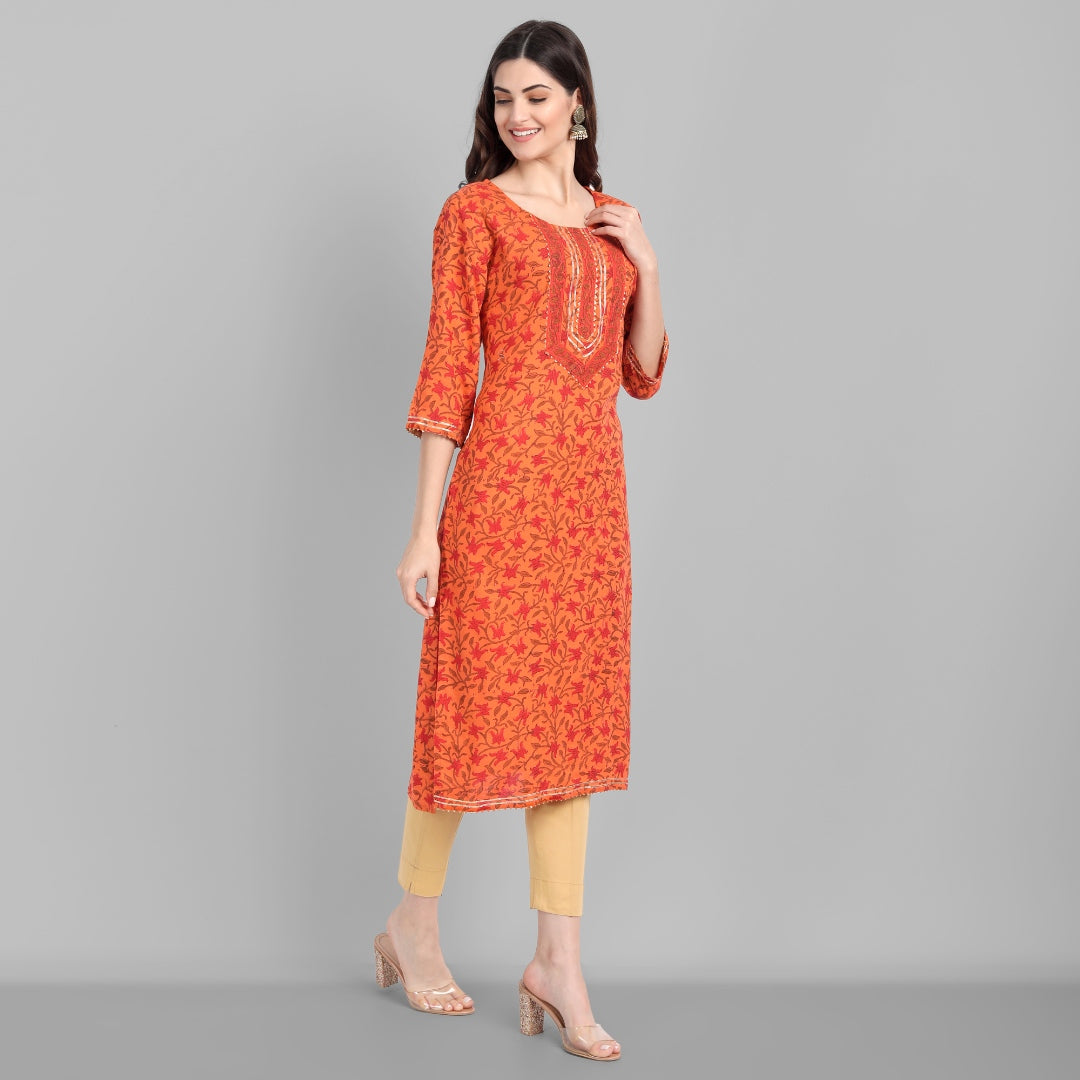 Women's Straight Modal Printed Embellished Kurta (Only Kurta) - Singni