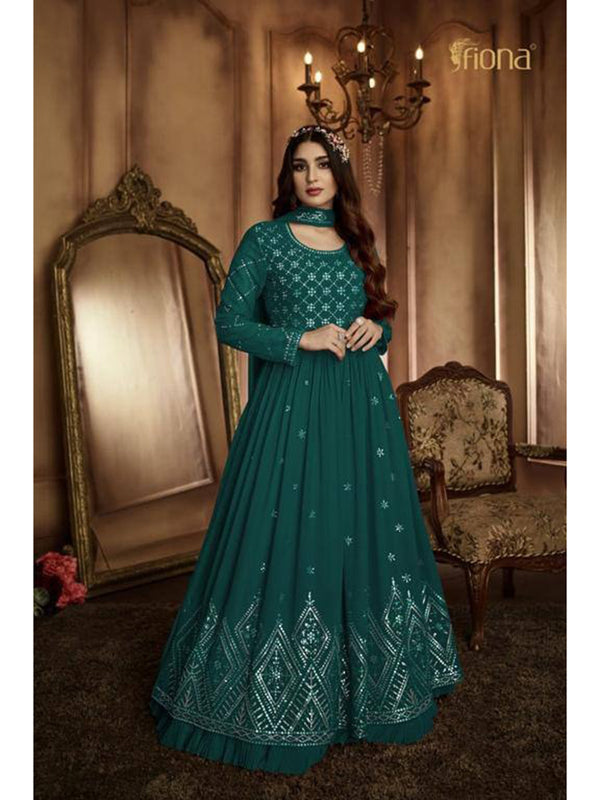 Tea Green Georgette Embroidery Anarkali With Dupatta Set