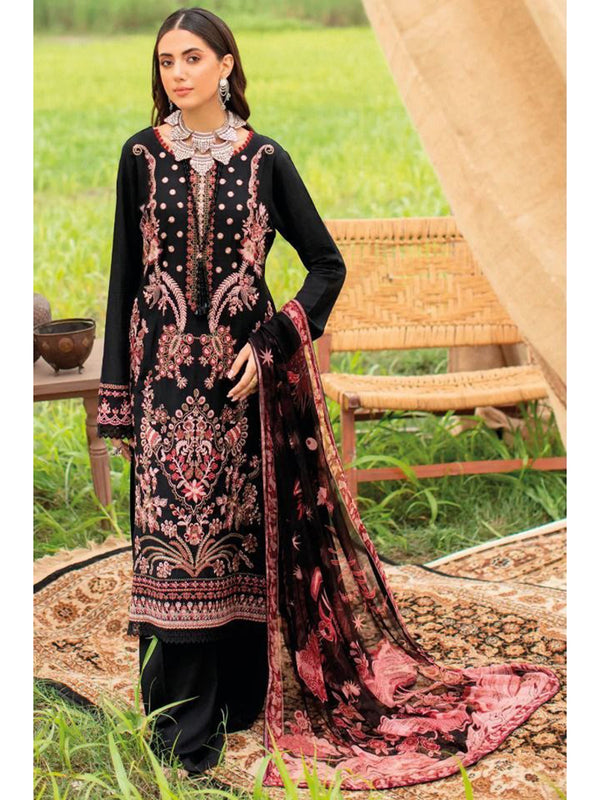 Black Cambric Embroidery Anarkali With Dupatta Set