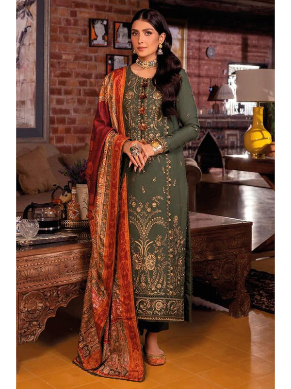 Green Cambric Embroidery Anarkali With Dupatta Set