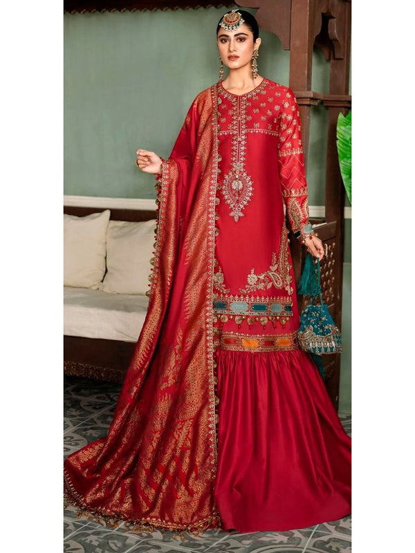 Red Georgette Embroidery Anarkali With Dupatta Set