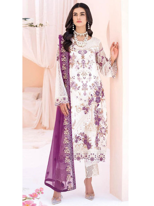 White And Wine Georgette Embroidery Anarkali With Dupatta Set