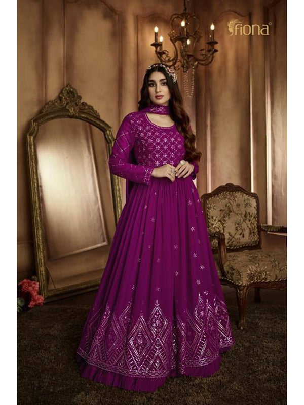 Purple Georgette Embroidery Anarkali With Dupatta Set