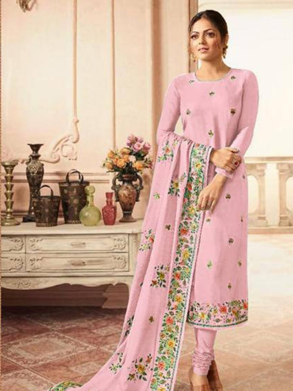 Baby Pink Georgette Embroidery Anarkali With Dupatta Set