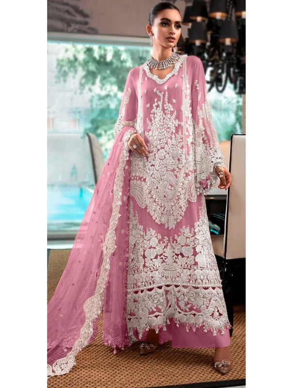 Pink Georgette Embroidery Anarkali With Dupatta Set