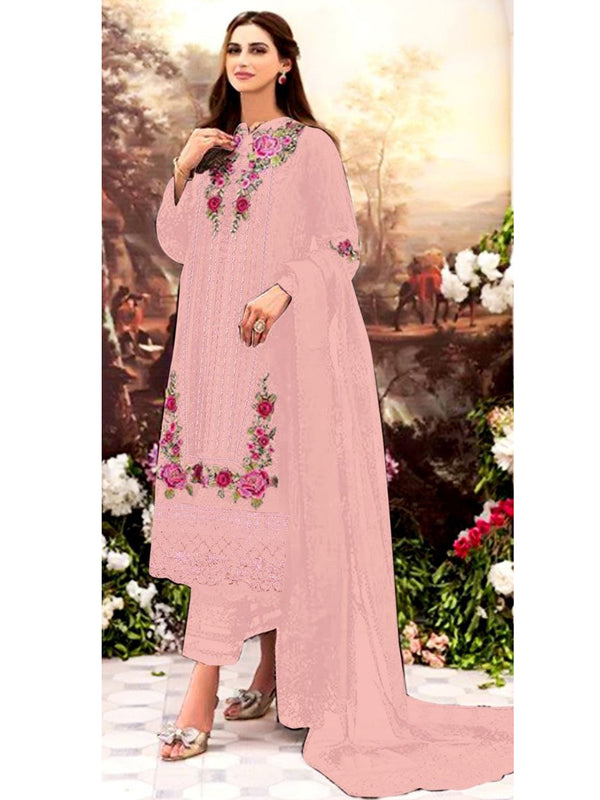 Baby Pink Georgette Embroidery Anarkali With Dupatta Set