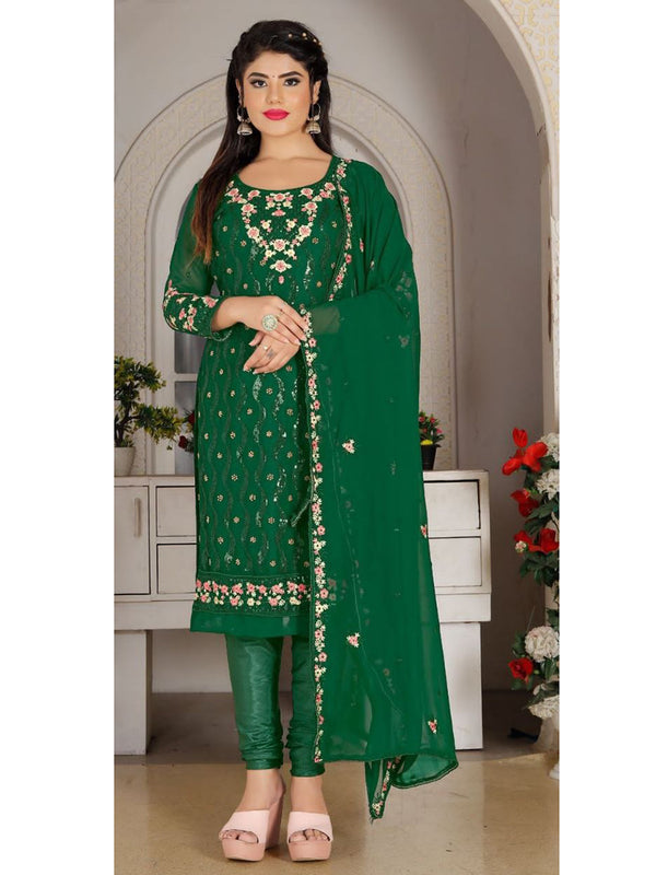 Bottel Green Georgette Embroidery Anarkali With Dupatta Set