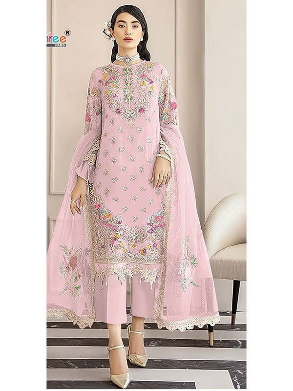 Pale Pink Georgette Embroidery Anarkali With Dupatta Set