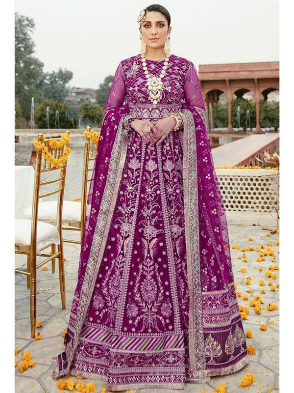 Violet Butterfly Net Embroidery Sequins Anarkali With Dupatta Set