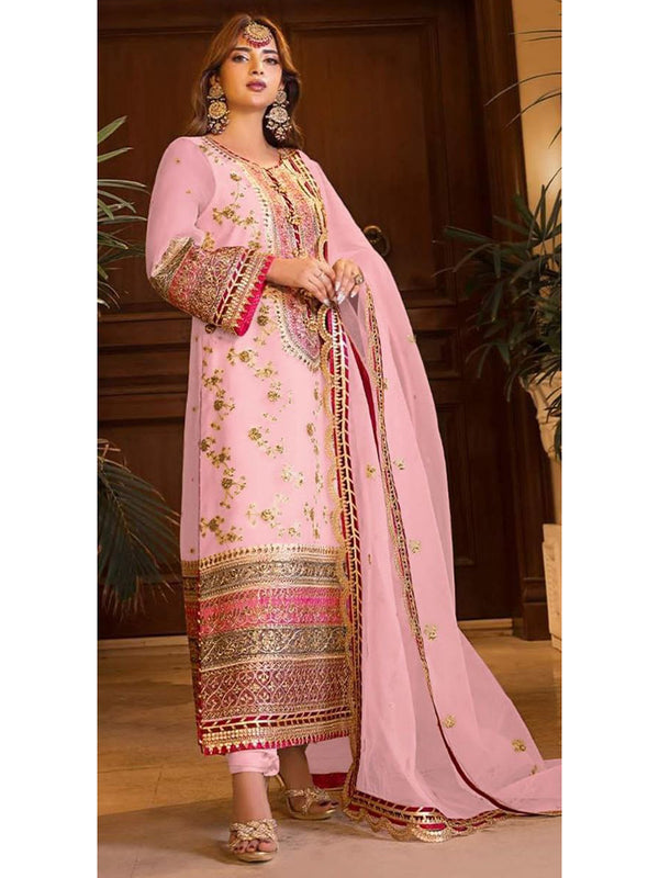 Pink Organza Embroidery Anarkali With Dupatta Set