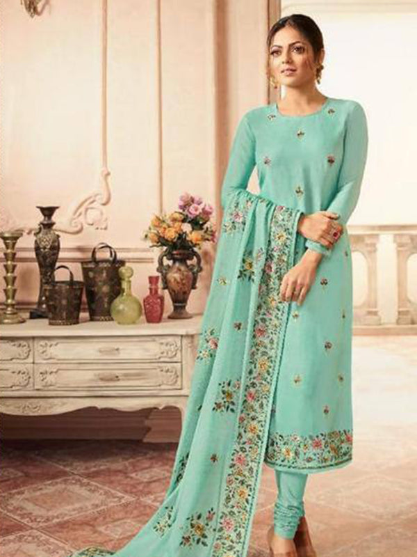 Mint Green Georgette Embroidery Anarkali With Dupatta Set