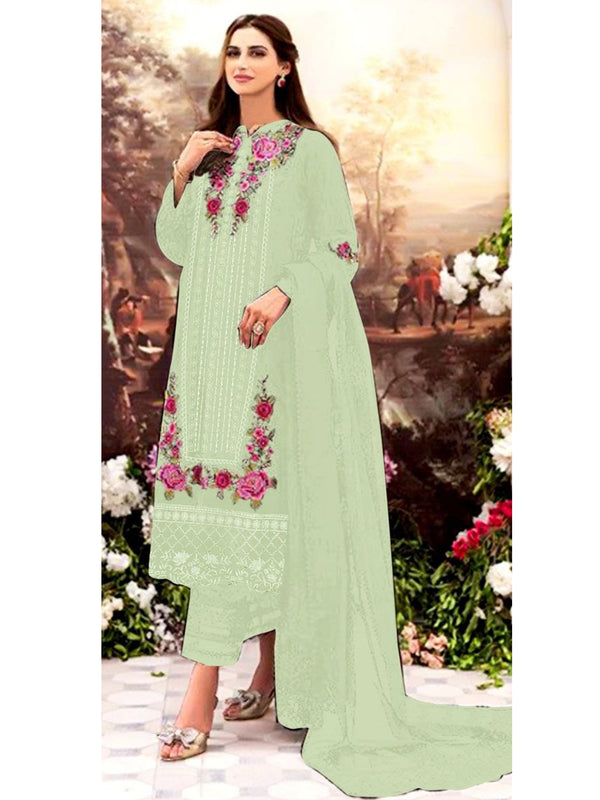 Mint Green Georgette Embroidery Anarkali With Dupatta Set