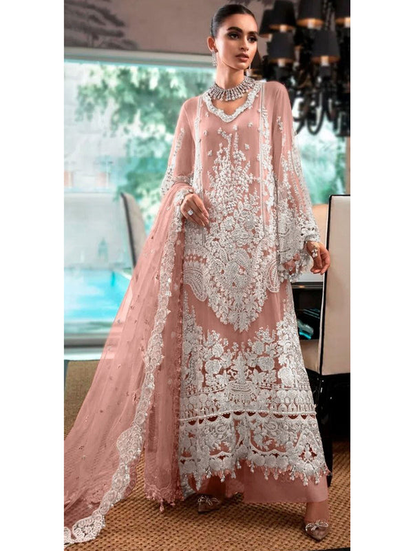 Peach Georgette Embroidery Anarkali With Dupatta Set