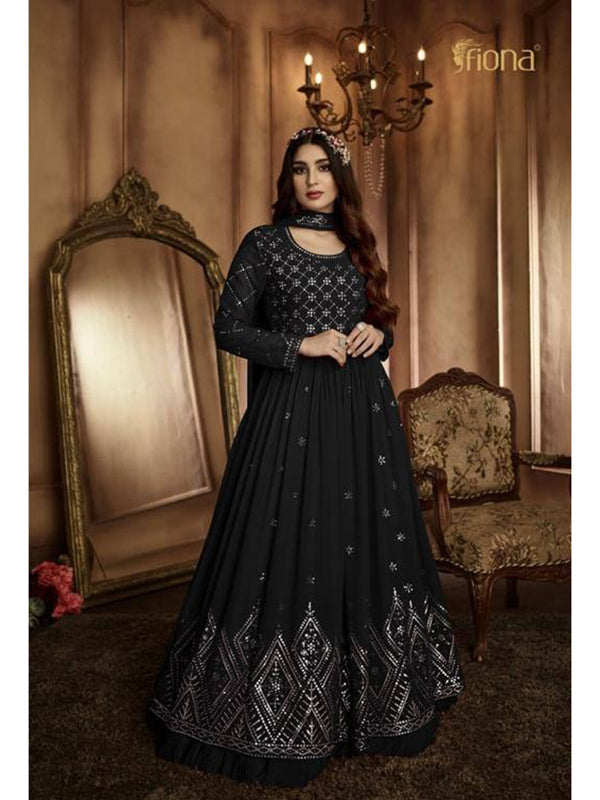 Black Georgette Embroidery Anarkali With Dupatta Set