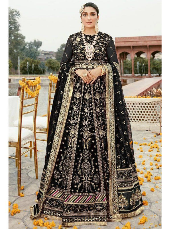 Black Butterfly Net Embroidery Sequins Anarkali With Dupatta Set