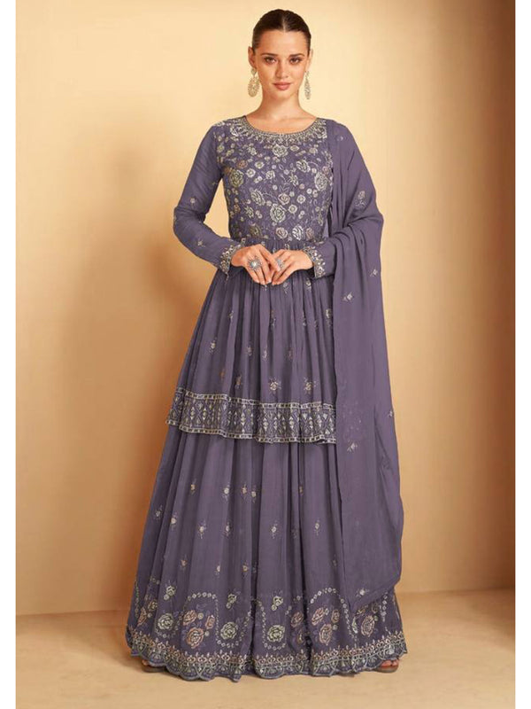 Light Purple Georgette Embroidery Anarkali With Dupatta Set