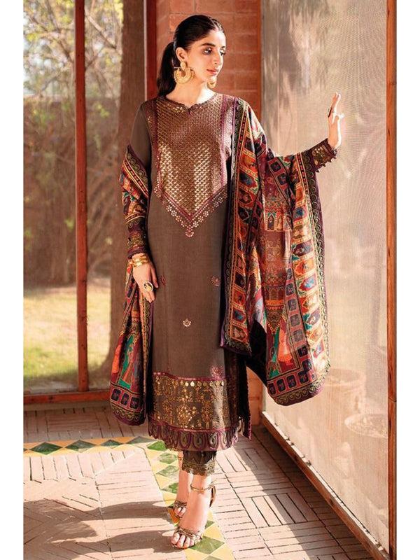 Brown Cambric Embroidery Anarkali With Dupatta Set