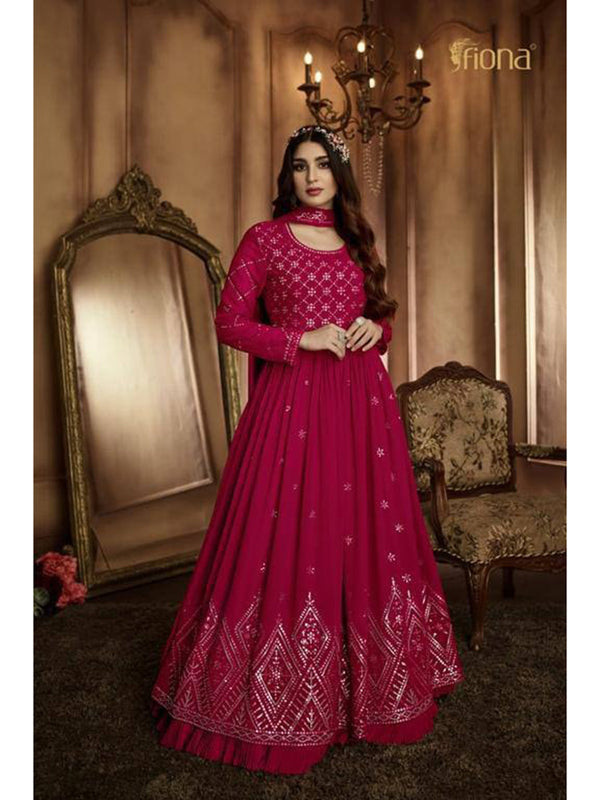 Red Georgette Embroidery Anarkali With Dupatta Set