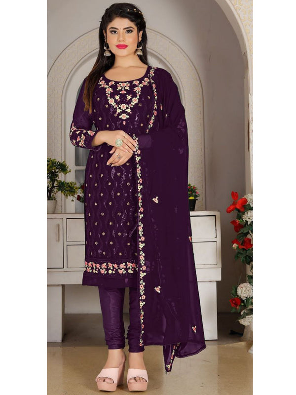 Violet Georgette Embroidery Anarkali With Dupatta Set