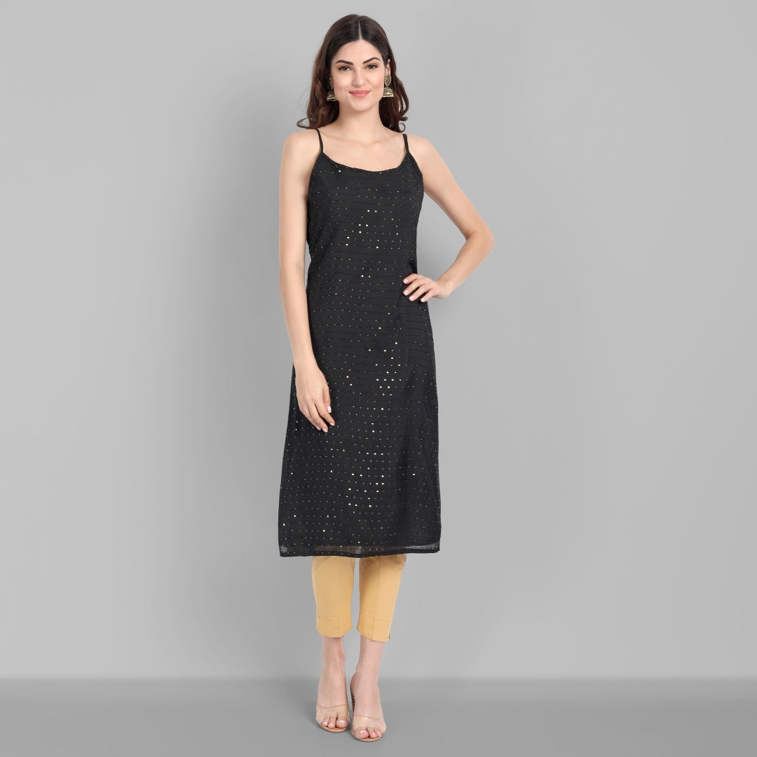 Women's Chanderi Sequence Work Straight Kurta - Singni