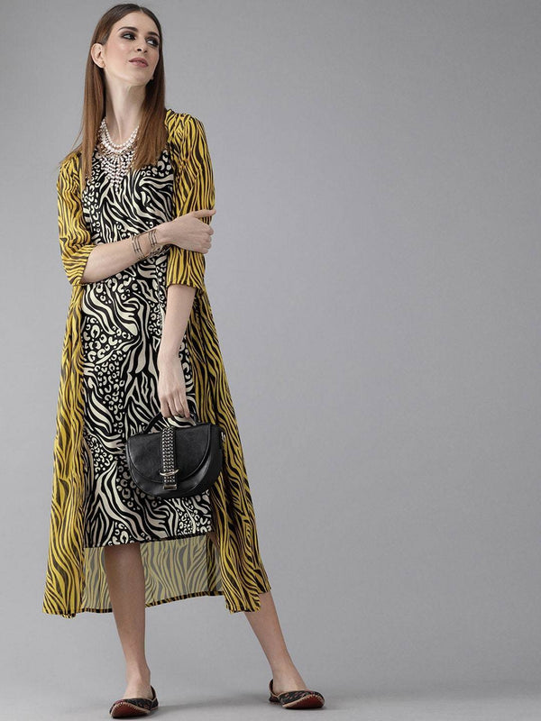 Women's  Black Printed Wrap Dress - AKS