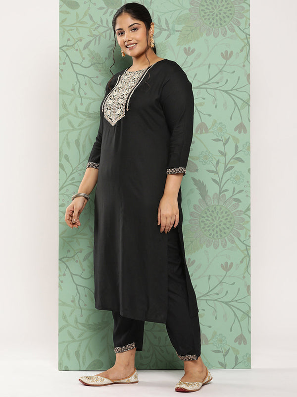 Women's Black Floral Yoke Design Kurta With Palazzos & Dupatta - Yufta