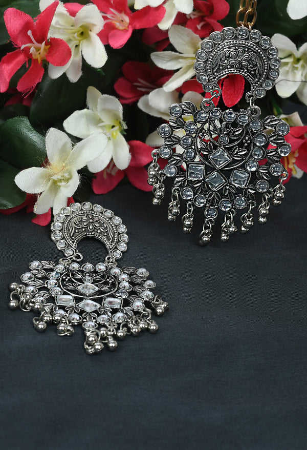 Indiakreations Silver color base with Kundan & Ghungru Earrings Jker_119