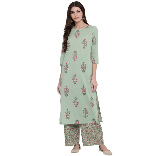 Women's Light Green Cotton Kurta By Vbuyz (1Pc)