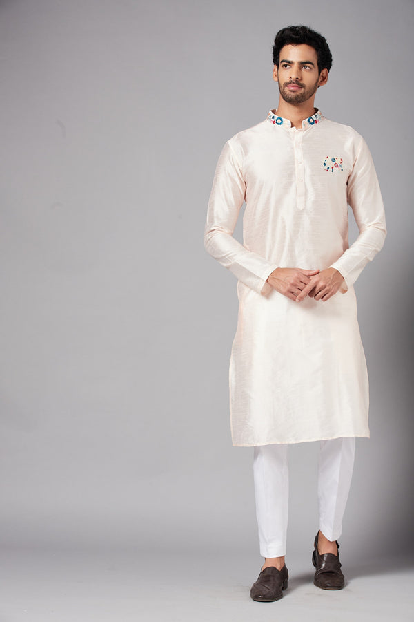 Men's Cream Color Gajanan Basik Kurta Cotton - Hilo Design