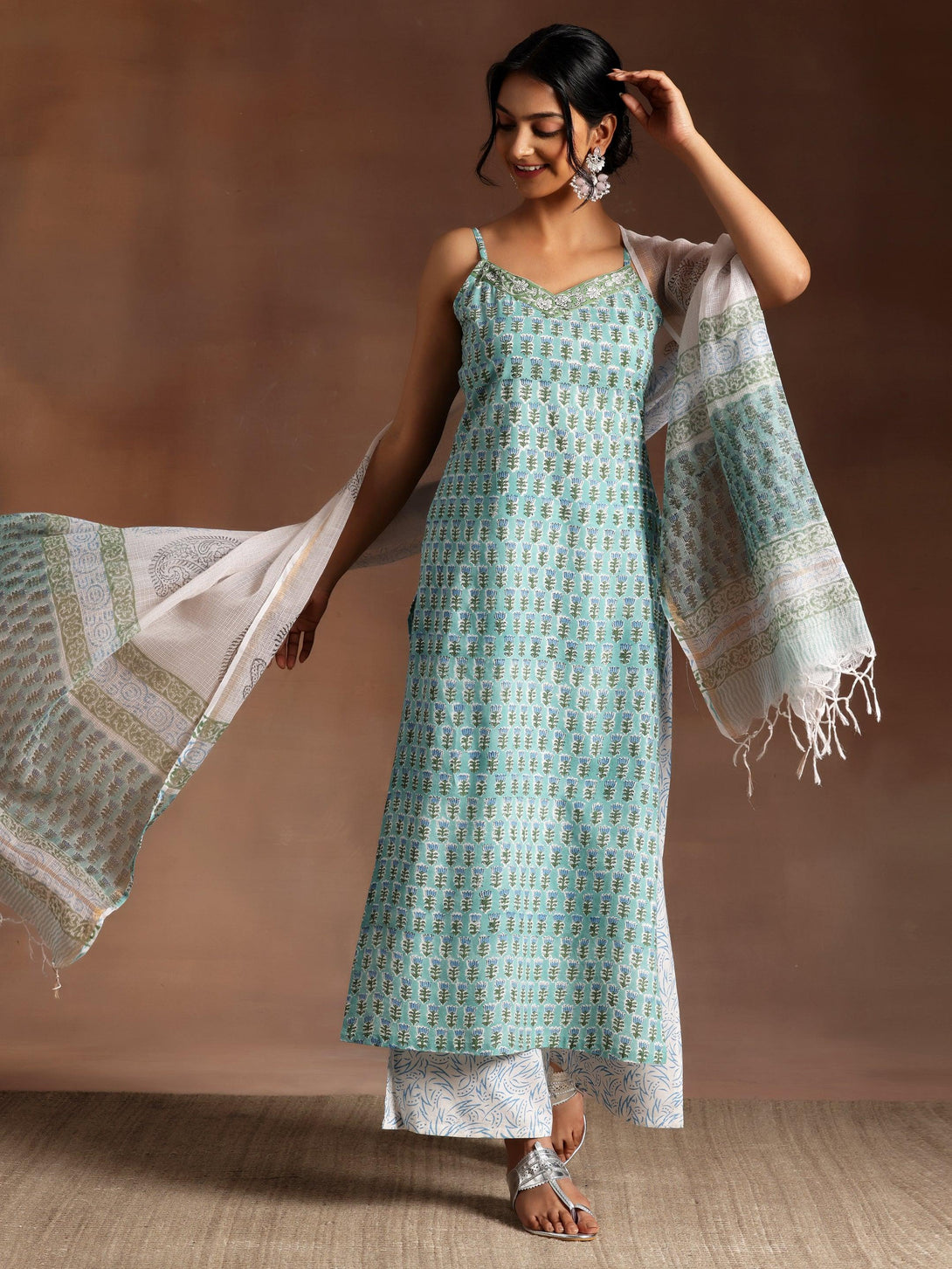 Green Printed Cotton Straight Suit With Dupatta - Jashvi