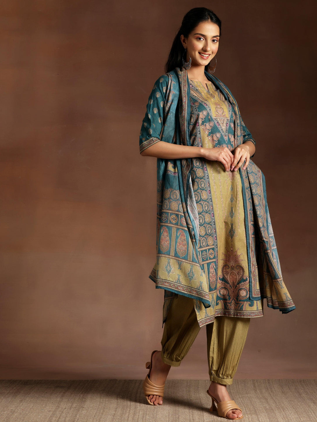 Multicoloured Printed Cotton Straight Suit With Dupatta - Jashvi