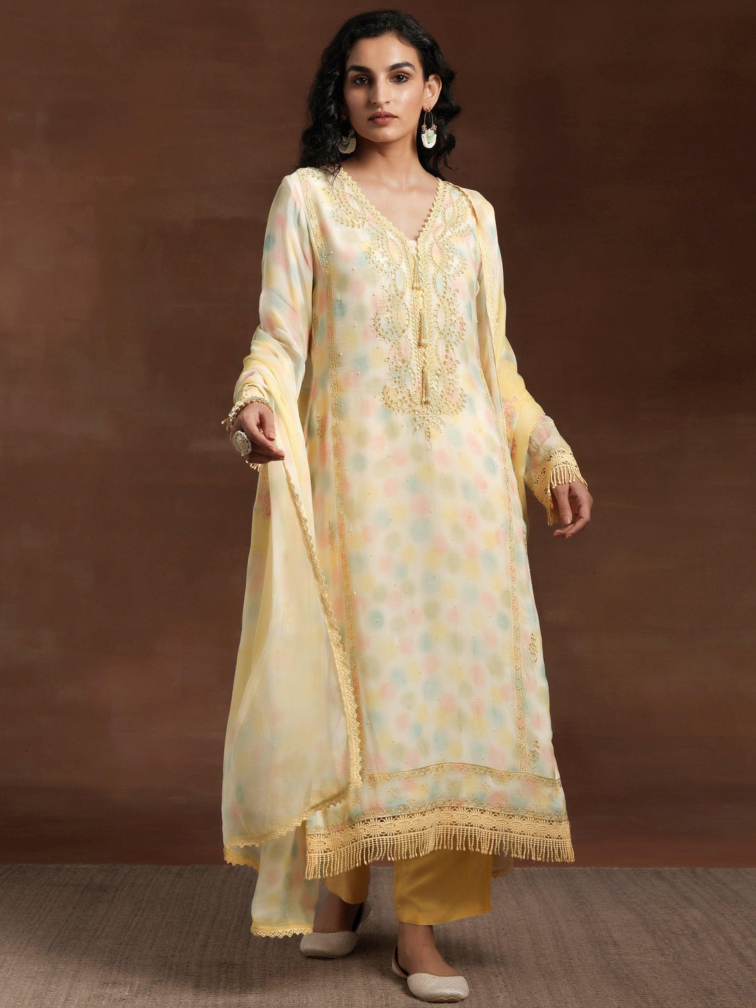 Yellow Embroidered Organza Straight Suit With Dupatta - Jashvi