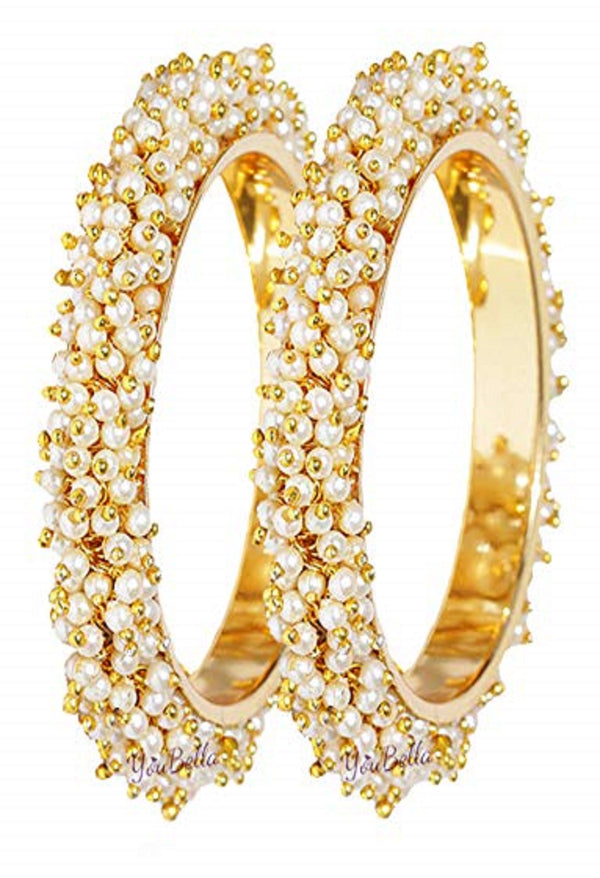 Women's Gold-Plated Beads Work Bangles - Kamal Johar