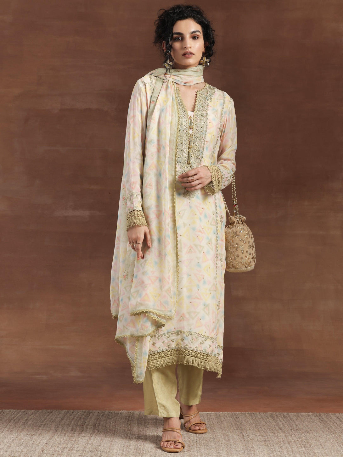 Olive Embroidered Organza Straight Suit With Dupatta - Jashvi