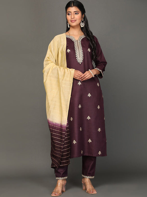 Women's Ethnic Motifs Embroidered Zari Kurta With Trousers & Dupatta - Noz2Toz