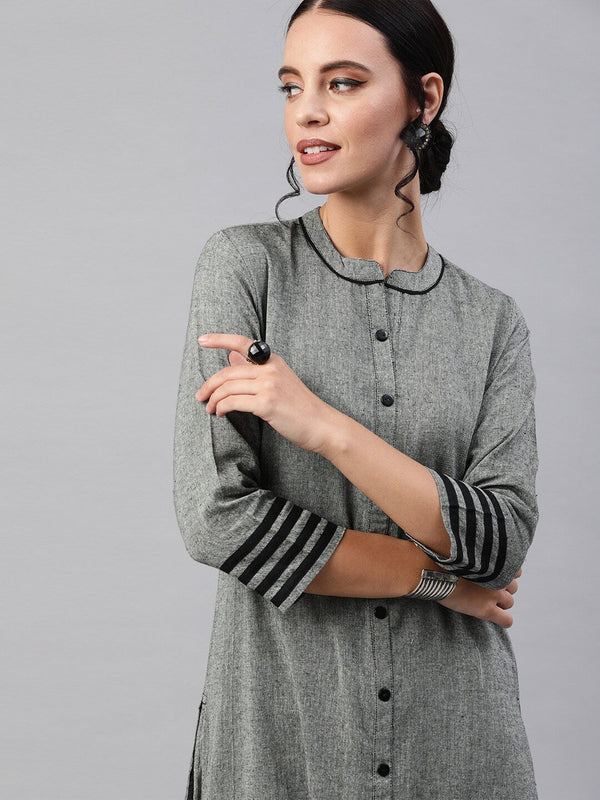 Women's Grey Chambray Button Down Kurta - Aks