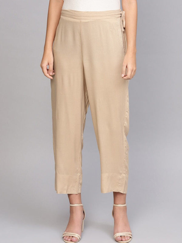 Women's Beige Parallel Trousers - Varanga