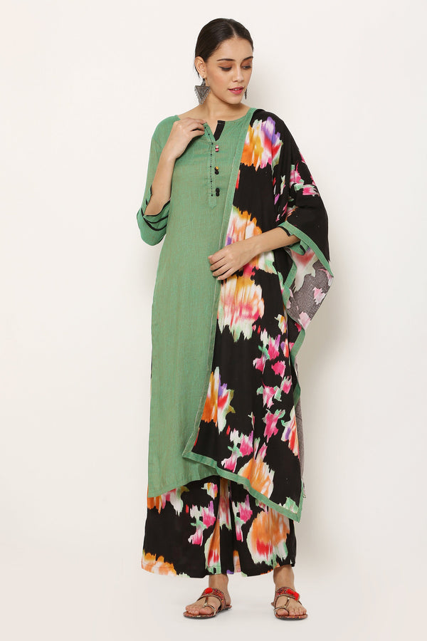 Women's Viscose Rayon Kurta And Palazzo With Dupatta Set - VAABA